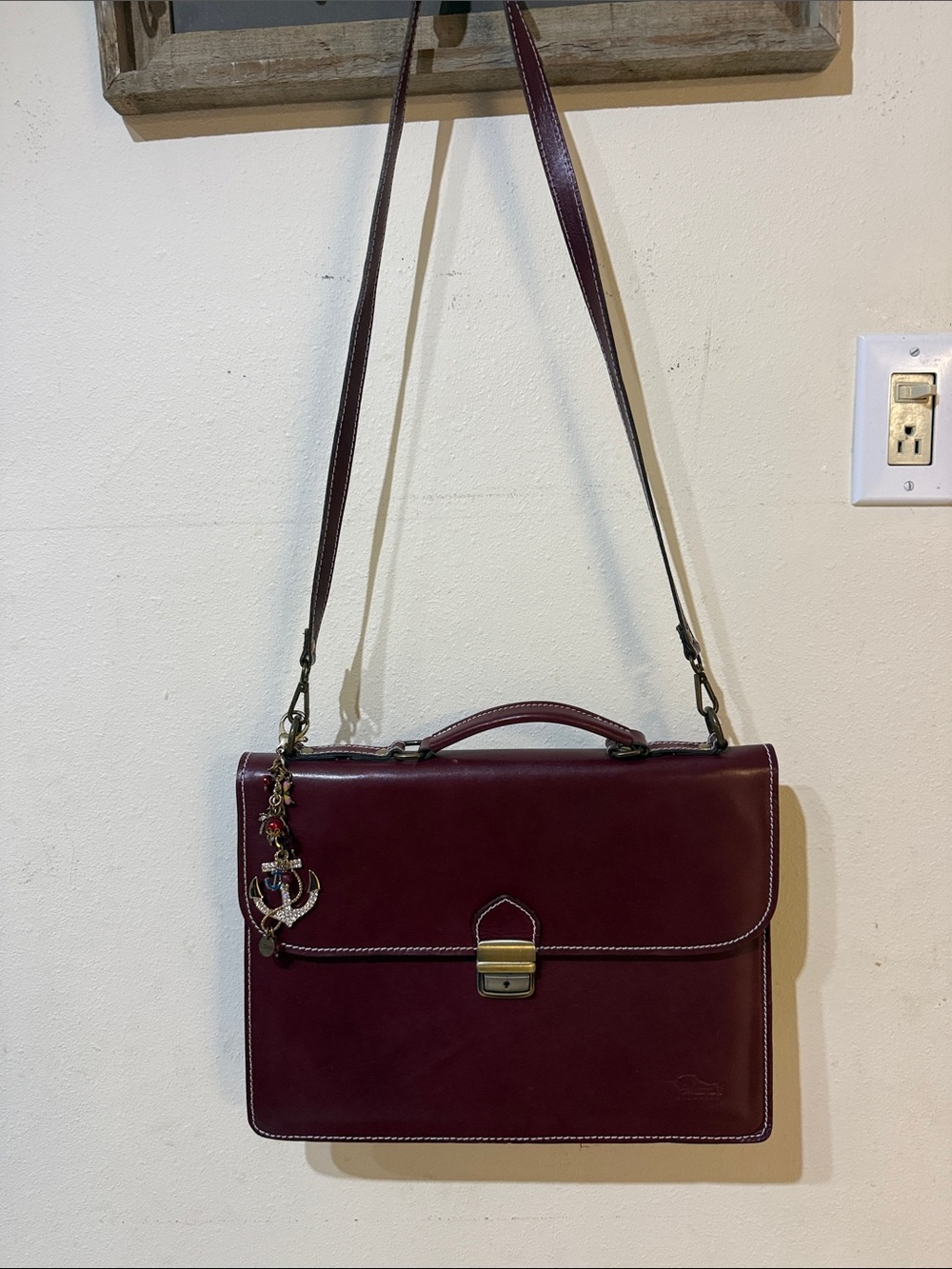 Mara’s Taormina Made in Italy Genuine Leather Briefcase Burgundy Crossbody